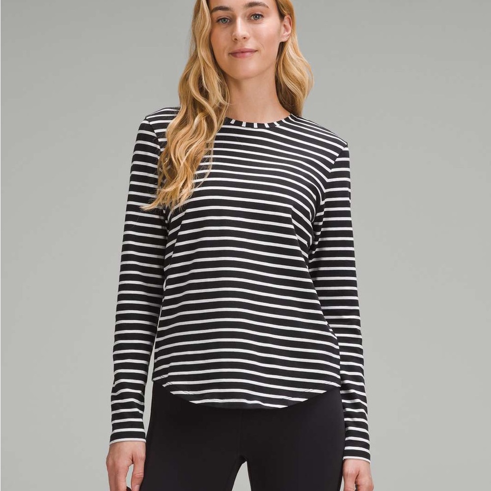 lululemon athletica Black and White Striped Long Sleeve Tee